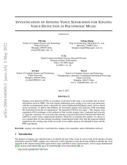 Investigation of Singing Voice Separation for Singing Voice Detection in
  Polyphonic Music