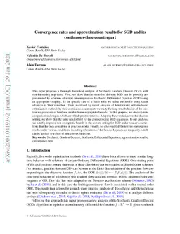 Convergence rates and approximation results for SGD and its
  continuous-time counterpart