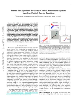 Formal Test Synthesis for Safety-Critical Autonomous Systems based on
  Control Barrier Functions