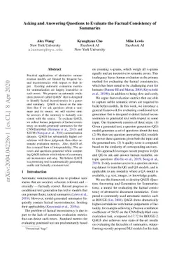 Asking and Answering Questions to Evaluate the Factual Consistency of
  Summaries