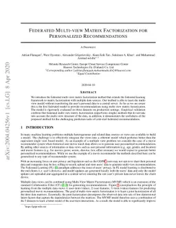 Federated Multi-view Matrix Factorization for Personalized
  Recommendations