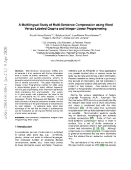 A Multilingual Study of Multi-Sentence Compression using Word
  Vertex-Labeled Graphs and Integer Linear Programming
