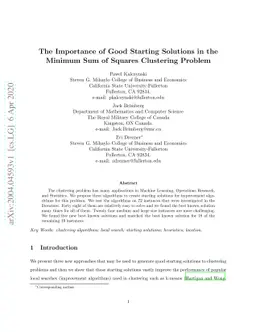 The Importance of Good Starting Solutions in the Minimum Sum of Squares
  Clustering Problem