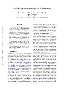 BLEURT: Learning Robust Metrics for Text Generation