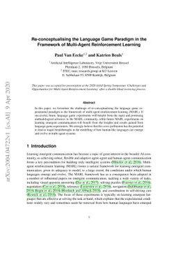 Re-conceptualising the Language Game Paradigm in the Framework of
  Multi-Agent Reinforcement Learning