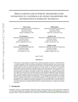 Deep learning for synthetic microstructure generation in a
  materials-by-design framework for heterogeneous energetic materials