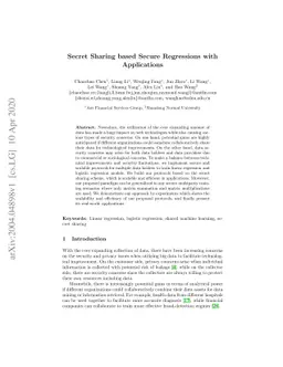 Secret Sharing based Secure Regressions with Applications
