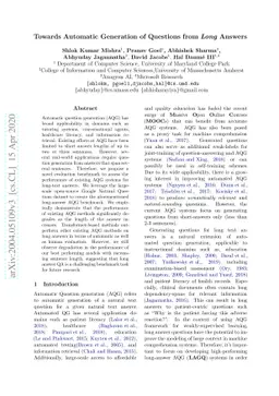 Towards Automatic Generation of Questions from Long Answers