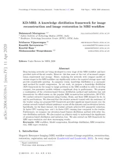 KD-MRI: A knowledge distillation framework for image reconstruction and
  image restoration in MRI workflow