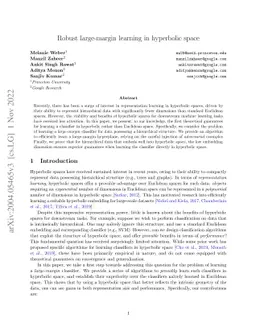 Robust Large-Margin Learning in Hyperbolic Space