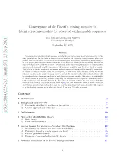 Convergence of de Finetti's mixing measure in latent structure models
  for observed exchangeable sequences