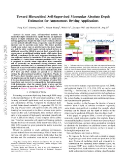 Toward Hierarchical Self-Supervised Monocular Absolute Depth Estimation
  for Autonomous Driving Applications