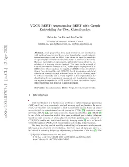 VGCN-BERT: Augmenting BERT with Graph Embedding for Text Classification