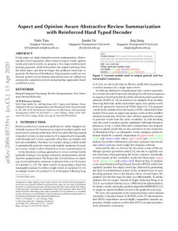 Aspect and Opinion Aware Abstractive Review Summarization with
  Reinforced Hard Typed Decoder