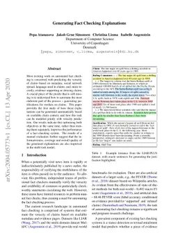 Generating Fact Checking Explanations