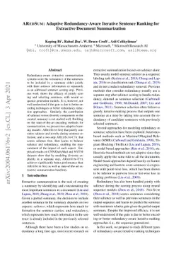 AREDSUM: Adaptive Redundancy-Aware Iterative Sentence Ranking for
  Extractive Document Summarization