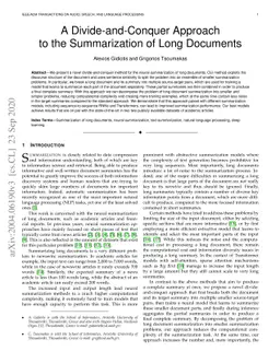 A Divide-and-Conquer Approach to the Summarization of Long Documents