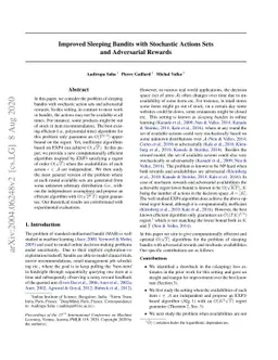 Improved Sleeping Bandits with Stochastic Actions Sets and Adversarial
  Rewards