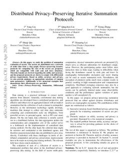 Distributed Privacy Preserving Iterative Summation Protocols