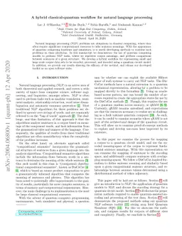 A hybrid classical-quantum workflow for natural language processing