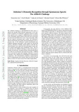 Alzheimer's Dementia Recognition through Spontaneous Speech: The ADReSS
  Challenge