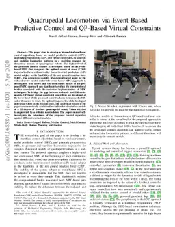 Quadrupedal Locomotion via Event-Based Predictive Control and QP-Based
  Virtual Constraints