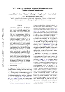 SPECTER: Document-level Representation Learning using Citation-informed
  Transformers