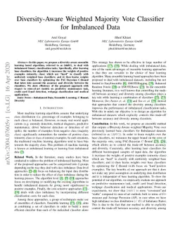 Diversity-Aware Weighted Majority Vote Classifier for Imbalanced Data