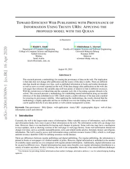 Toward Efficient Web Publishing with Provenance of Information Using
  Trusty URIs: Applying the proposed model with the Quran