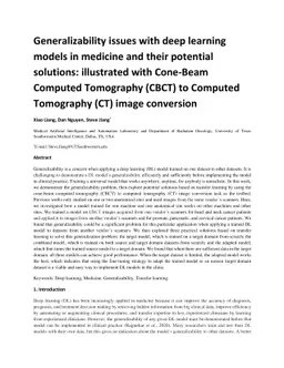 Generalizability issues with deep learning models in medicine and their
  potential solutions: illustrated with Cone-Beam Computed Tomography (CBCT) to
  Computed Tomography (CT) image conversion