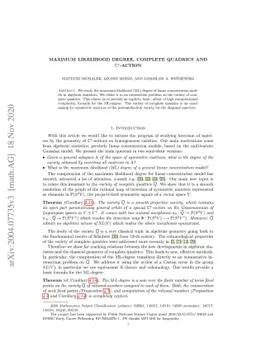 Maximum likelihood degree, complete quadrics and ${\mathbb C}^*$-action