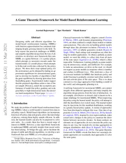 A Game Theoretic Framework for Model Based Reinforcement Learning