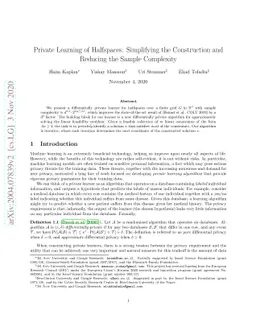 Private Learning of Halfspaces: Simplifying the Construction and
  Reducing the Sample Complexity