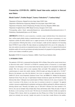 Coronavirus (COVID-19): ARIMA based time-series analysis to forecast
  near future