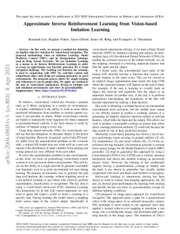 Approximate Inverse Reinforcement Learning from Vision-based Imitation
  Learning