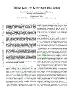 Triplet Loss for Knowledge Distillation