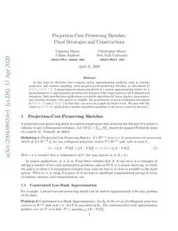 Projection-Cost-Preserving Sketches: Proof Strategies and Constructions