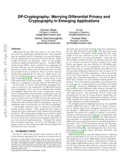 DP-Cryptography: Marrying Differential Privacy and Cryptography in
  Emerging Applications