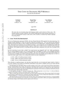 The Cost of Training NLP Models: A Concise Overview
