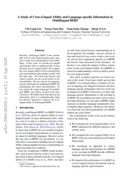 A Study of Cross-Lingual Ability and Language-specific Information in
  Multilingual BERT