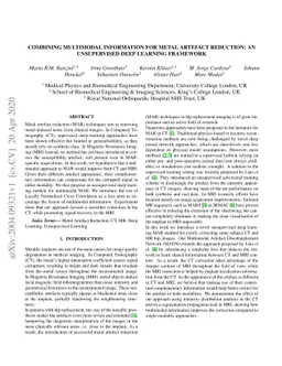 Combining multimodal information for Metal Artefact Reduction: An
  unsupervised deep learning framework