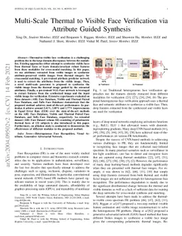 Multi-Scale Thermal to Visible Face Verification via Attribute Guided
  Synthesis