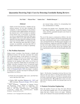 Quarantine Deceiving Yelp's Users by Detecting Unreliable Rating Reviews