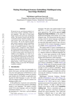 Making Monolingual Sentence Embeddings Multilingual using Knowledge
  Distillation