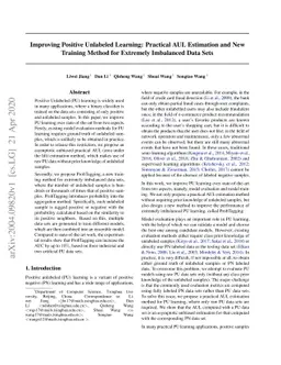 Improving Positive Unlabeled Learning: Practical AUL Estimation and New
  Training Method for Extremely Imbalanced Data Sets