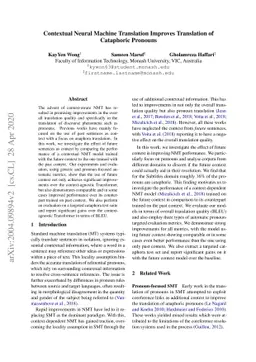 Contextual Neural Machine Translation Improves Translation of Cataphoric
  Pronouns