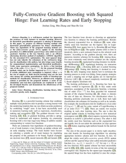 Fully-Corrective Gradient Boosting with Squared Hinge: Fast Learning
  Rates and Early Stopping