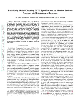 Statistically Model Checking PCTL Specifications on Markov Decision
  Processes via Reinforcement Learning