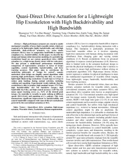 Quasi-Direct Drive Actuation for a Lightweight Hip Exoskeleton with High
  Backdrivability and High Bandwidth