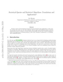 Statistical Queries and Statistical Algorithms: Foundations and
  Applications